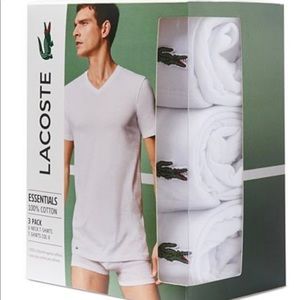 Lacoste Mens White V-Neck Slim Fit 3 Pack S,M,L